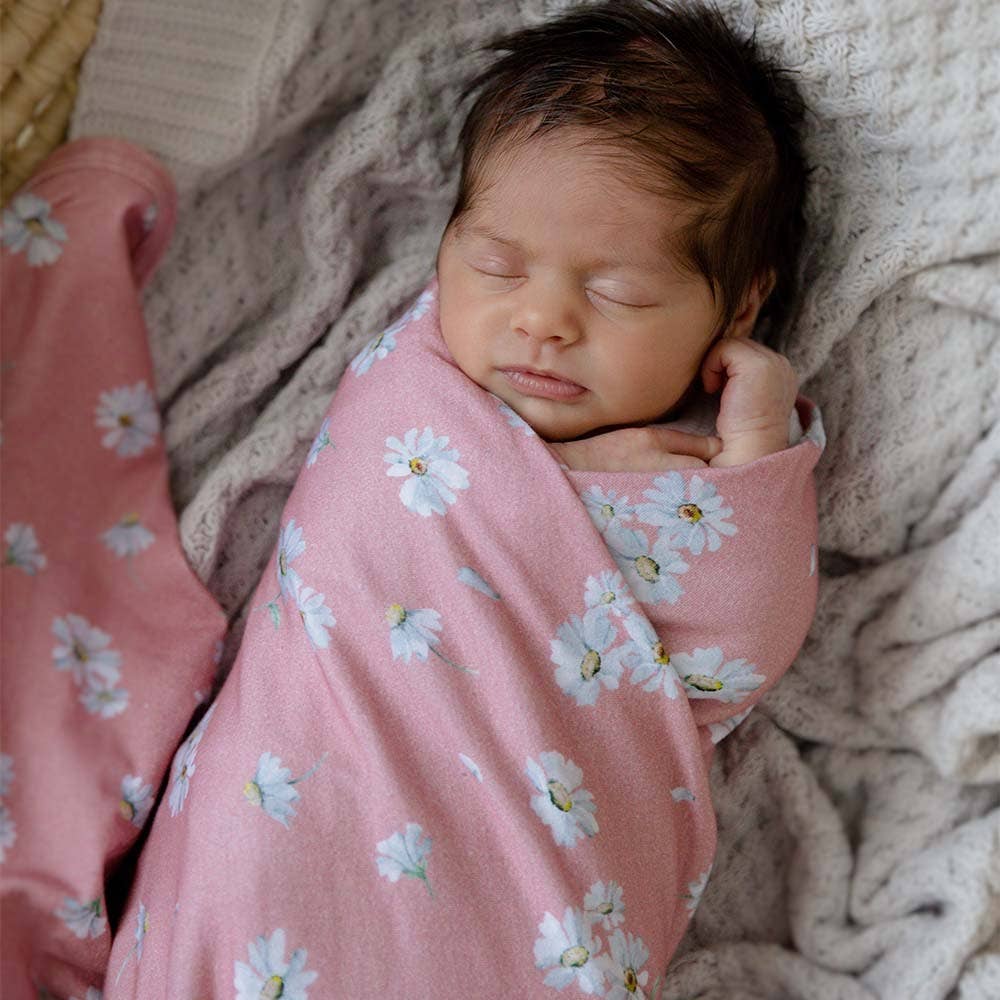 Snuggle Hunny - Daisy Baby Jersey Wrap & Topknot Set