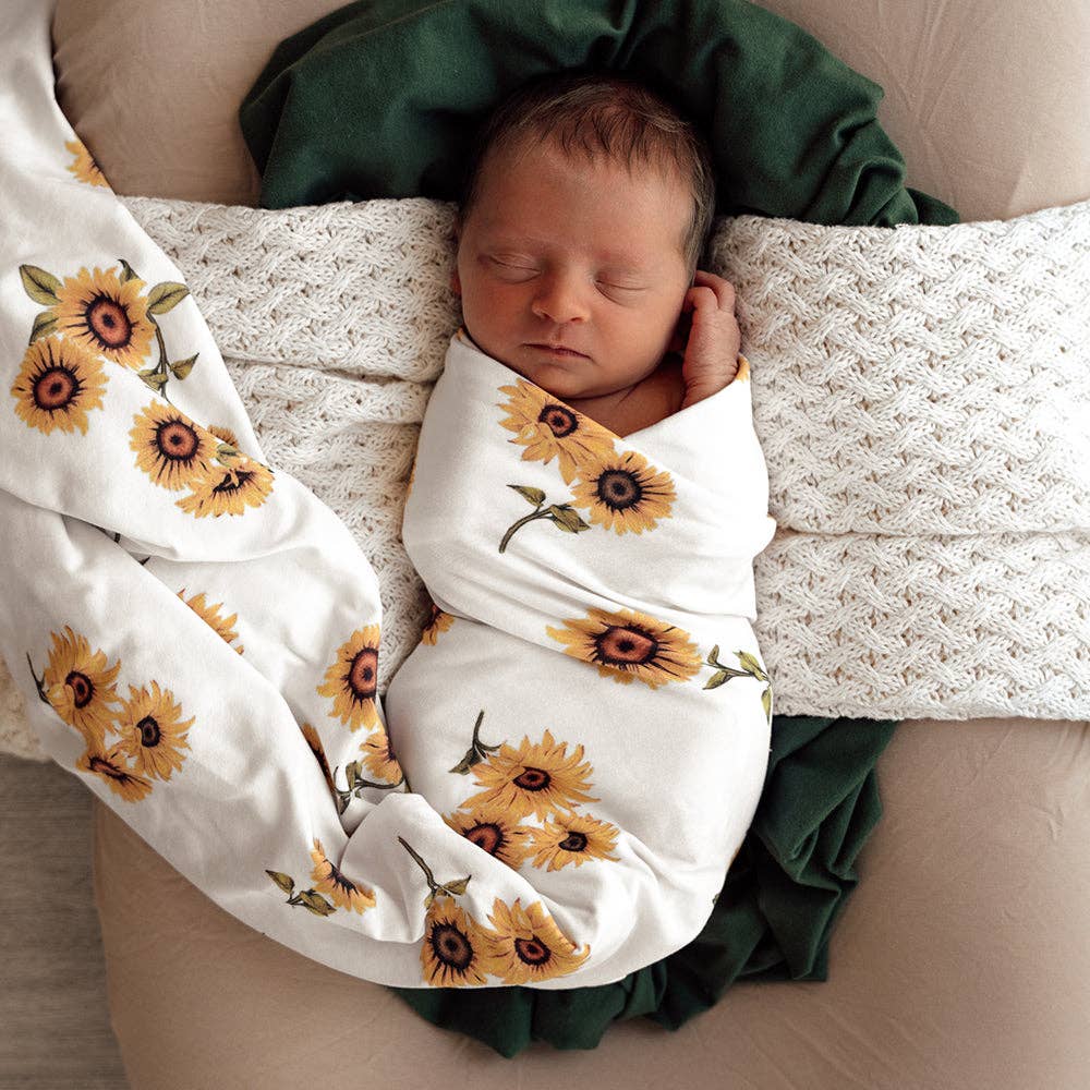Snuggle Hunny - Sunflower Organic Jersey Wrap & Topknot Set