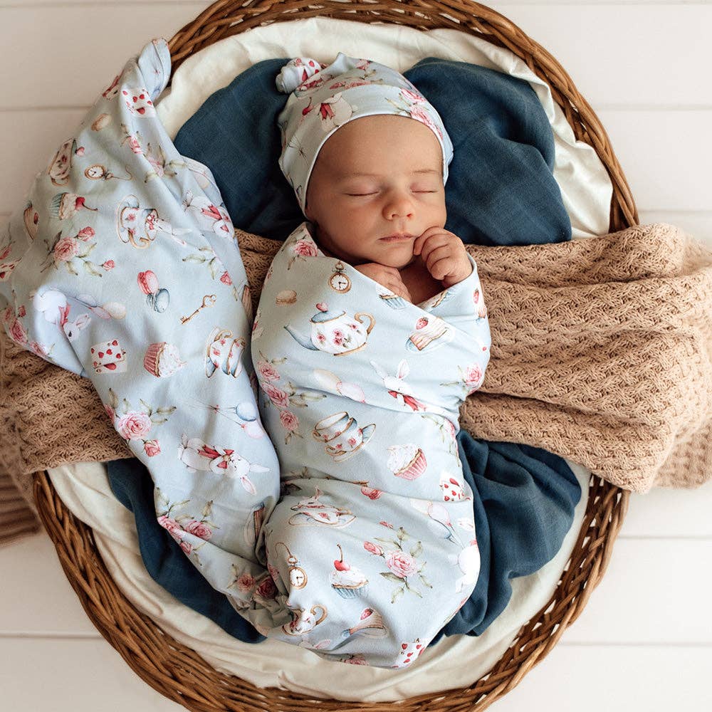 Snuggle Hunny - White Rabbit Organic Jersey Wrap & Beanie Set