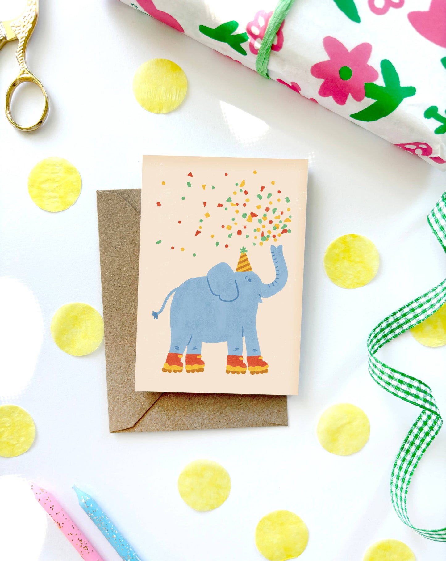 Lauren Sissons Studio - Elephant Mini Card - Illustrated Cute Kids Birthday Fun