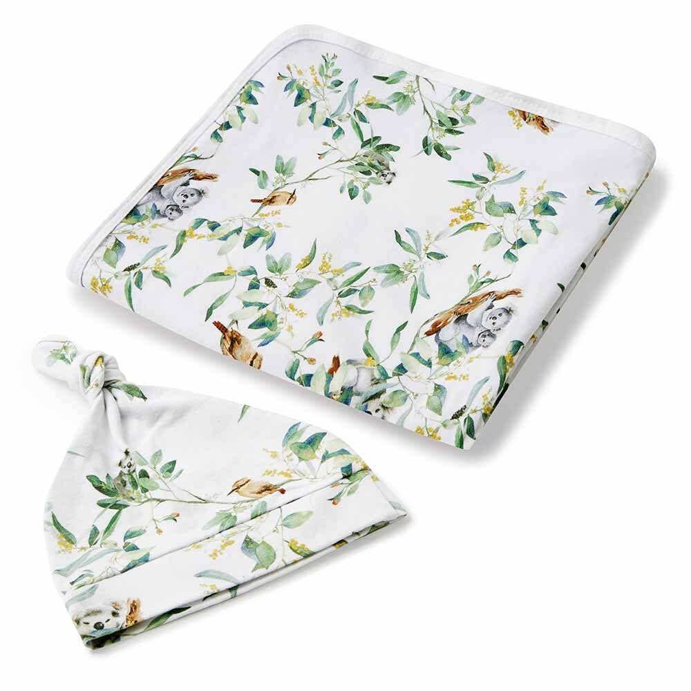 Snuggle Hunny - Eucalypt Baby Jersey Wrap & Beanie Set