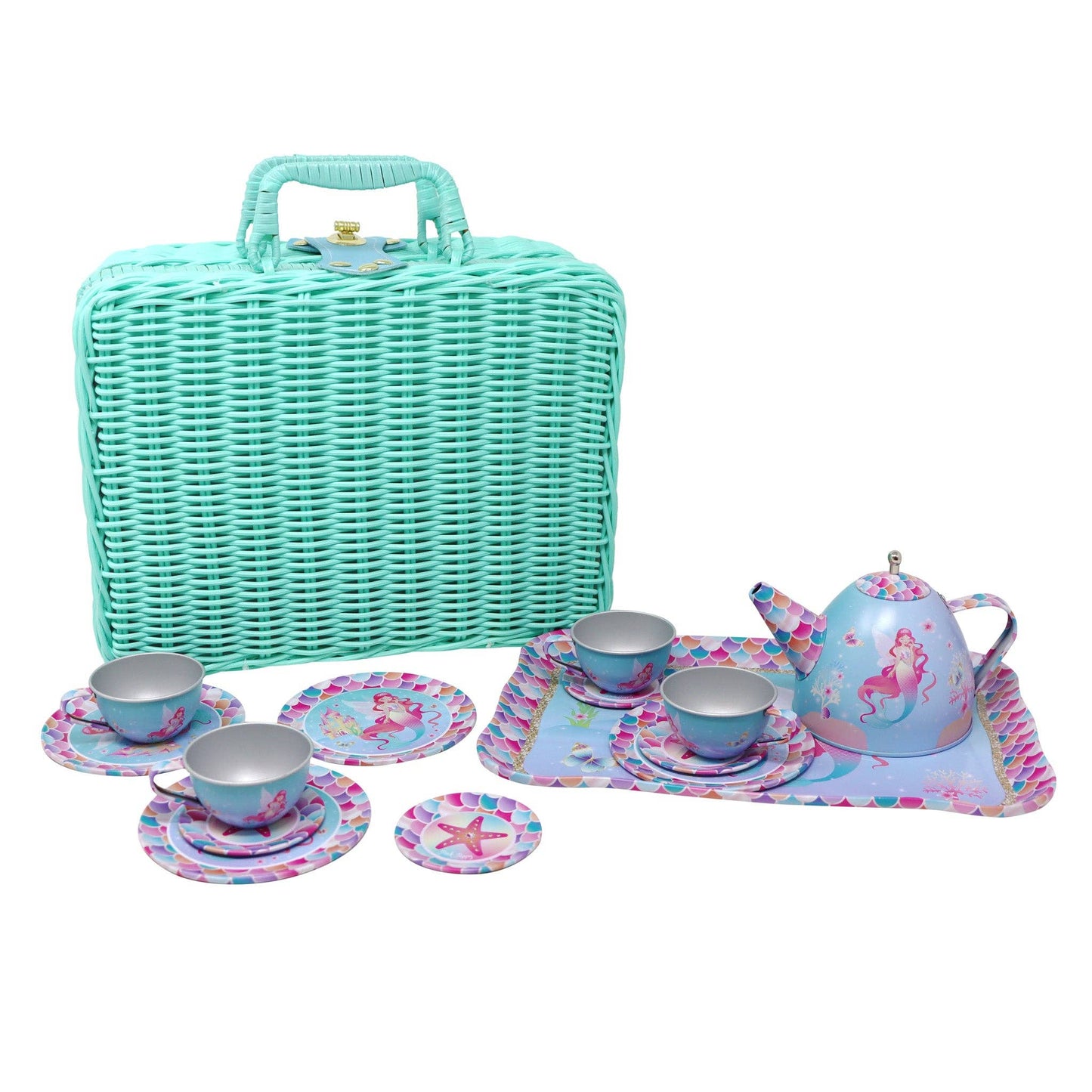 Pink Poppy - Shimmering Mermaid Tea Set in Basket
