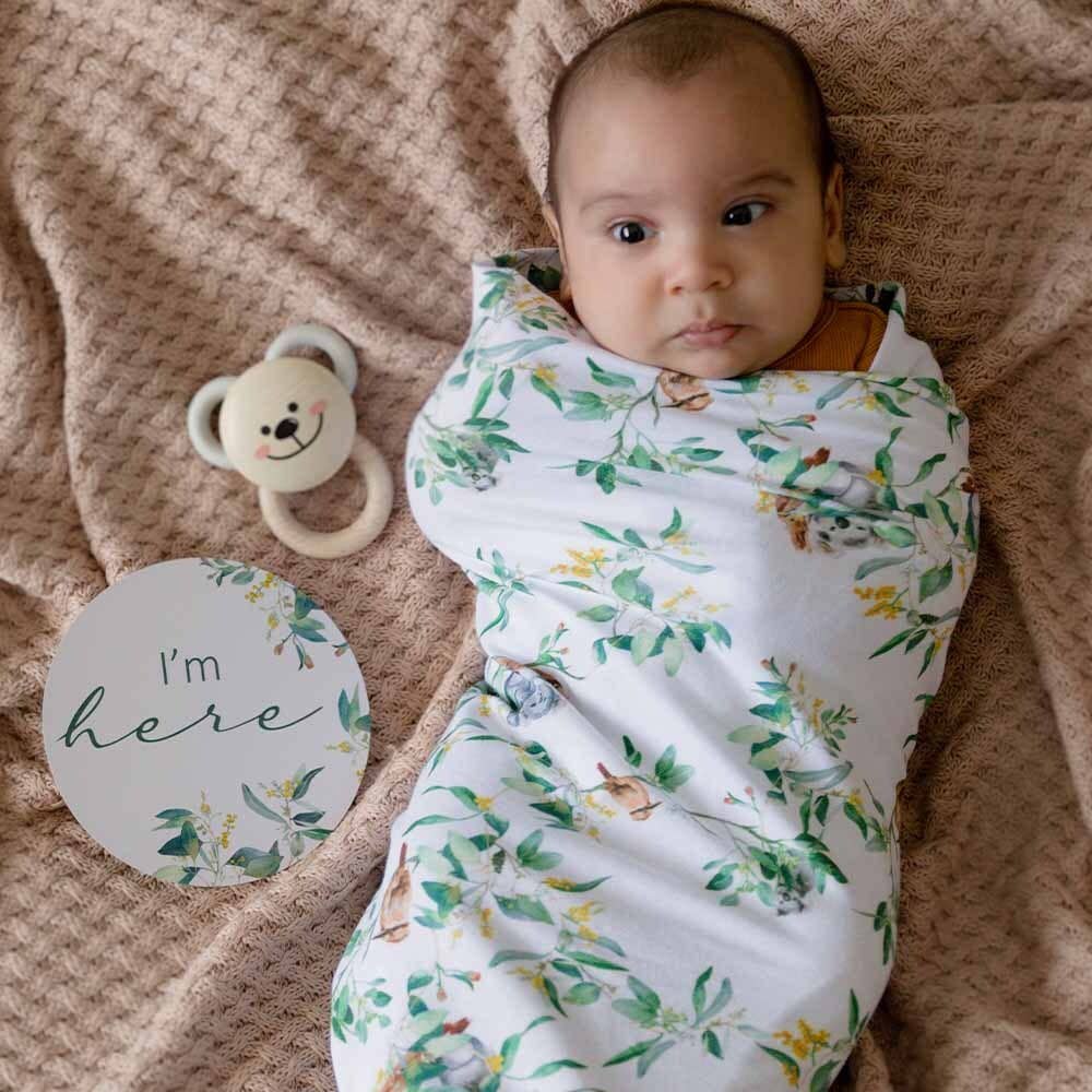 Snuggle Hunny - Eucalypt Baby Jersey Wrap & Beanie Set