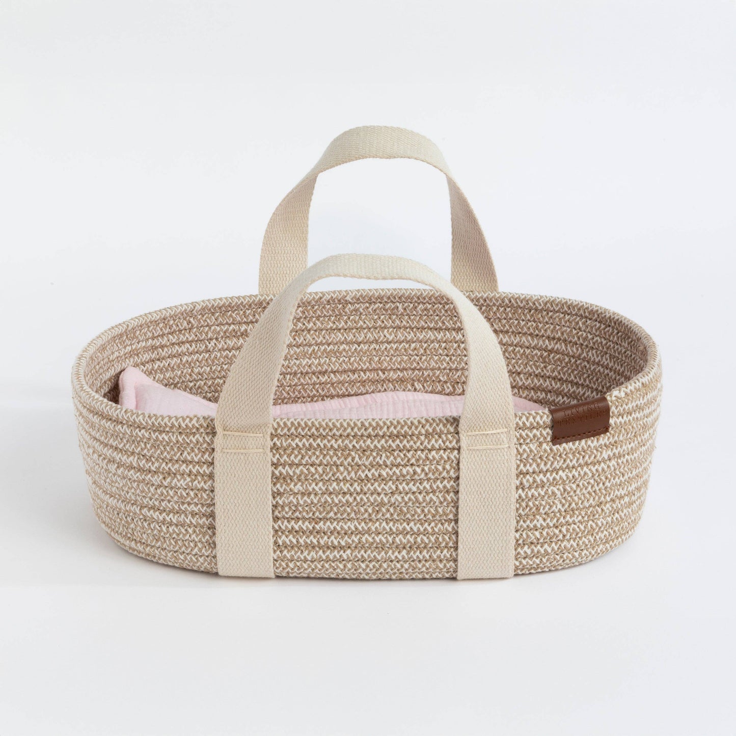 Living Textiles - 100% Cotton Rope Doll Moses Basket - Blush