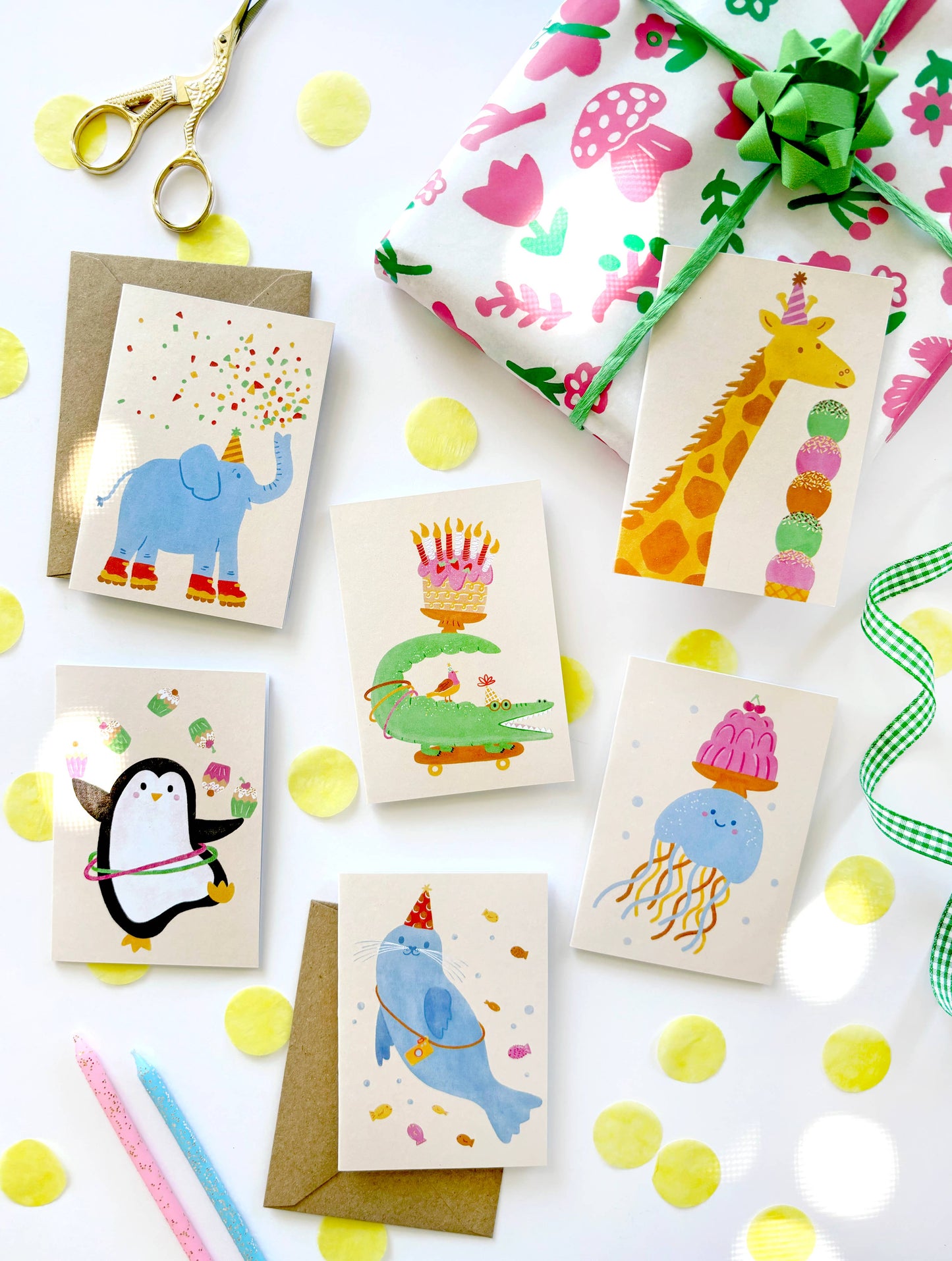 Lauren Sissons Studio - Elephant Mini Card - Illustrated Cute Kids Birthday Fun