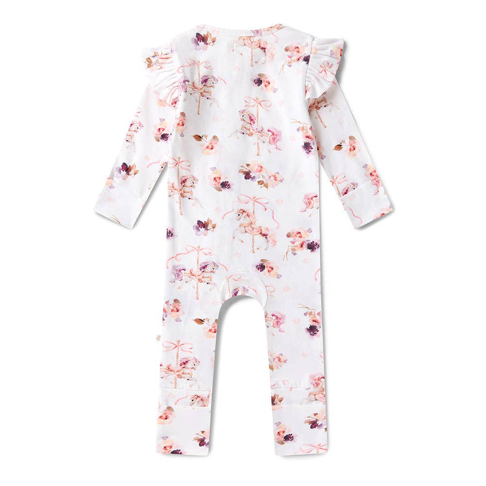 Snuggle Hunny - Carousel Organic Snugglesuit Convertible Romper with Frill