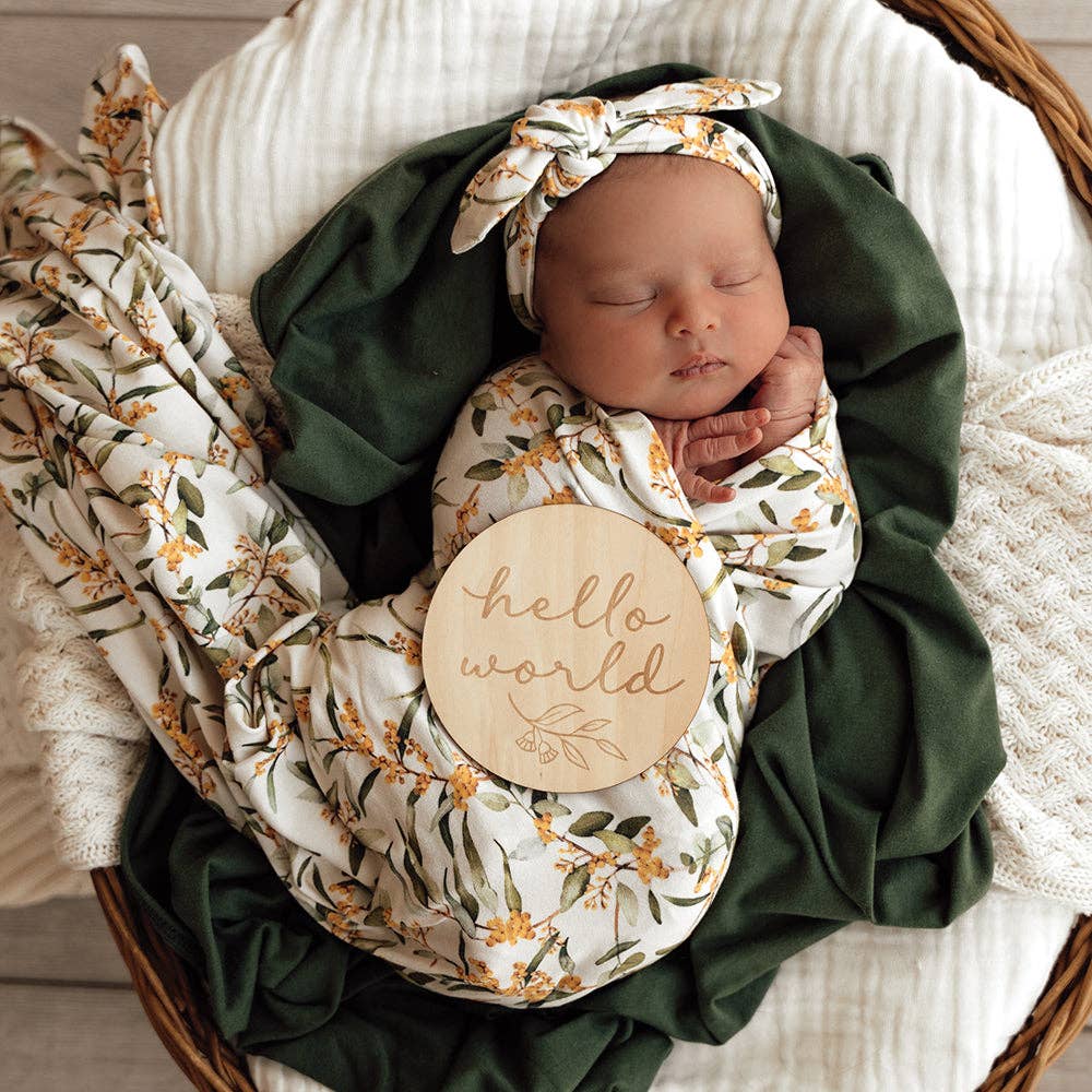 Snuggle Hunny - Golden Wattle Organic Jersey Wrap & Topknot Set