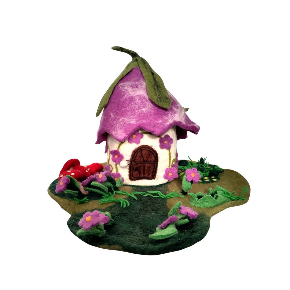 Felt Purple fairy house with garden