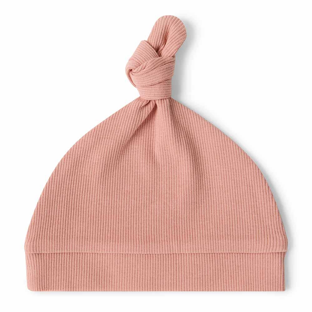 Rose Ribbed Organic Knotted Beanie