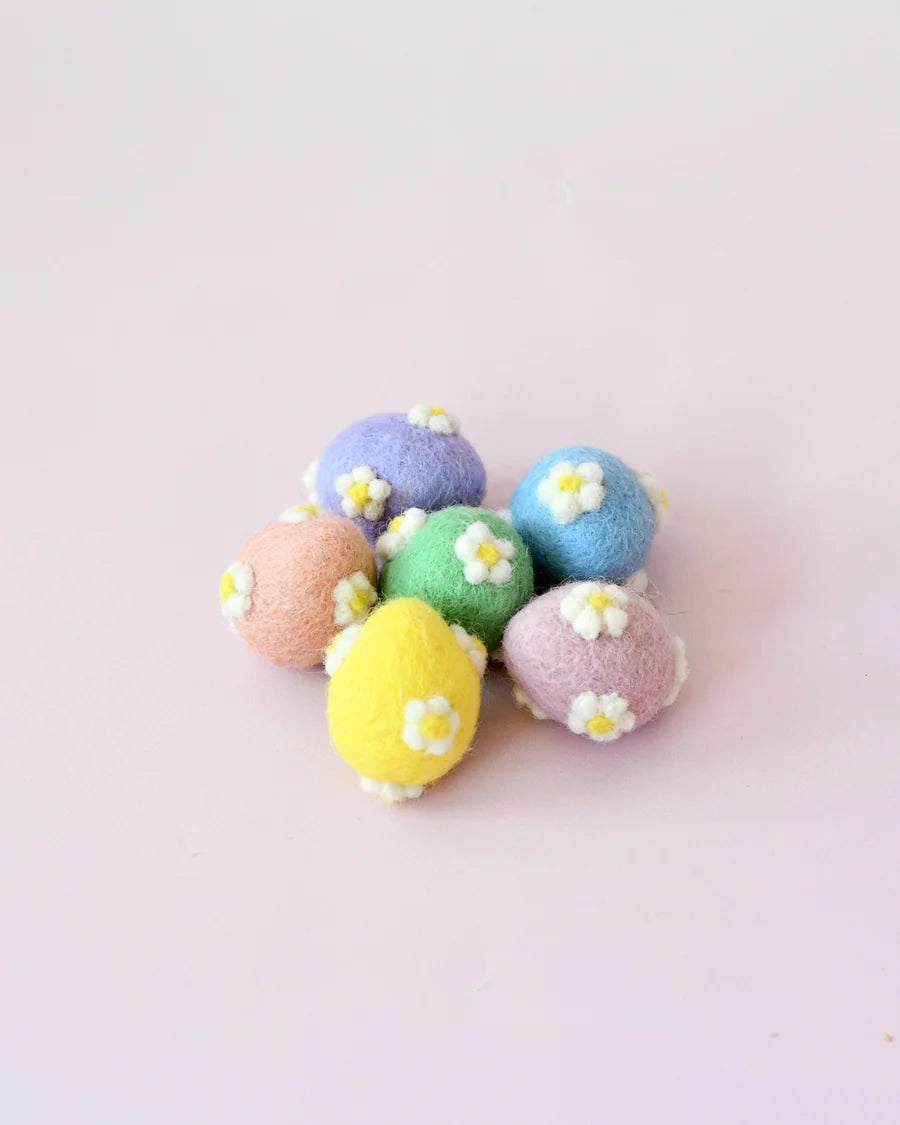Felt Pastel Eggs with flowers (ea) - Tara Treasures