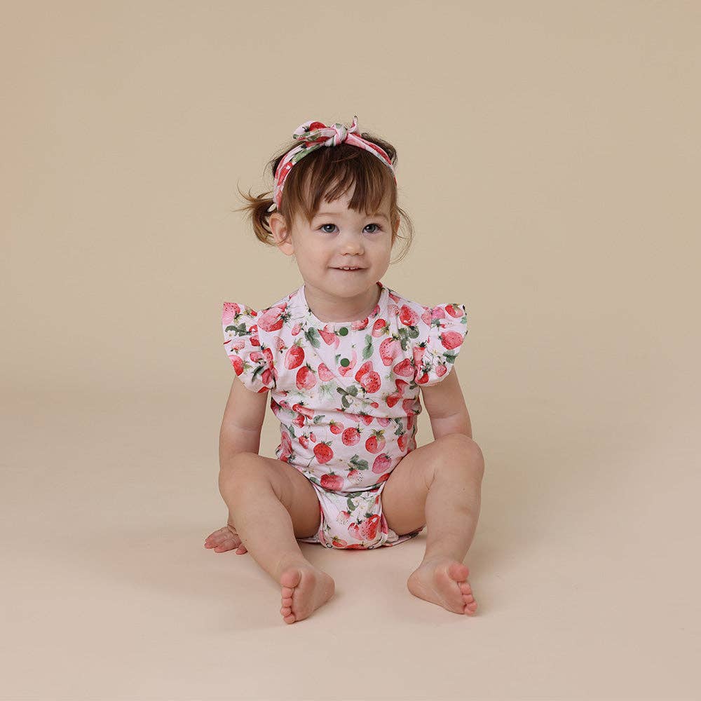 Snuggle Hunny - Strawberry Short Sleeve Organic Bodysuit with Frill