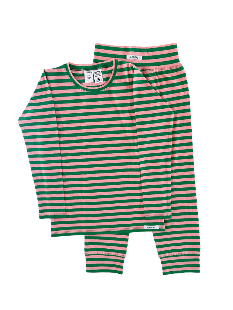 bubblegum + kelly green stripe long pj set
