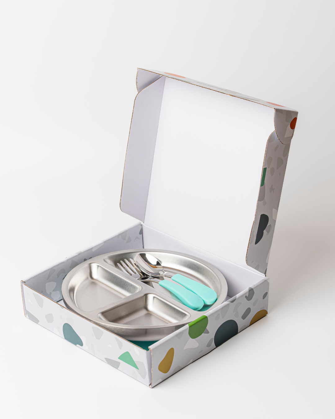 Lion & Lady - Stainless Toddler Plate with silicone suction base + spoon and fork
