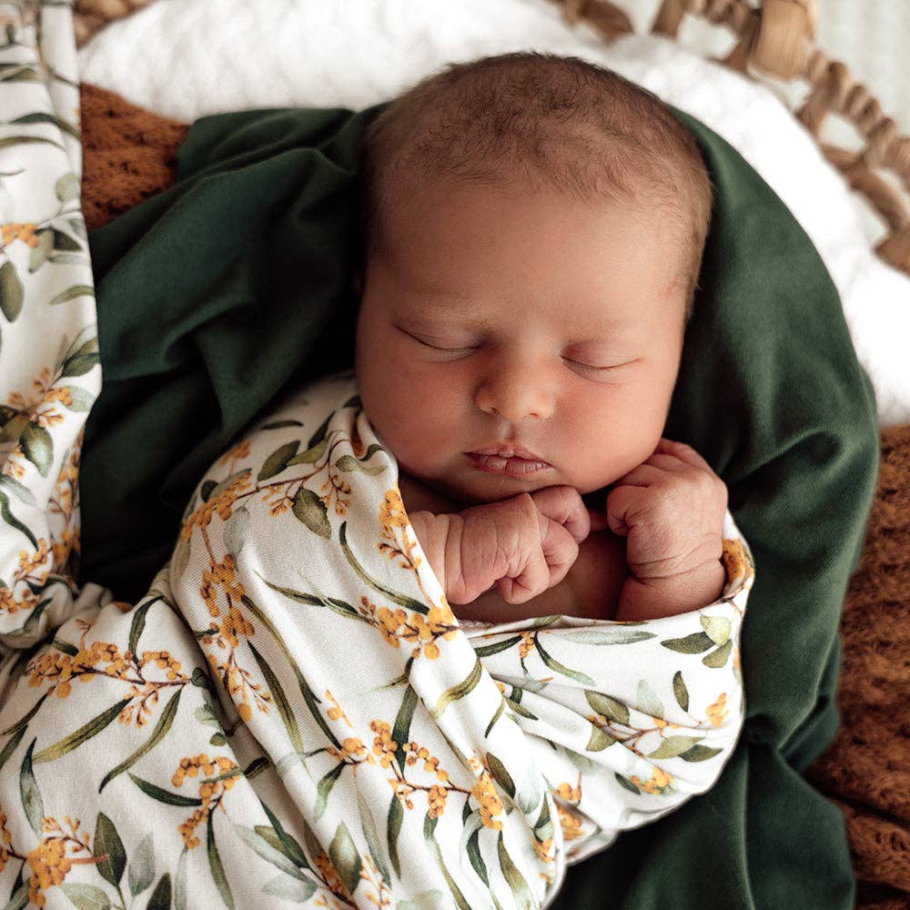 Snuggle Hunny - Golden Wattle Organic Jersey Wrap & Topknot Set
