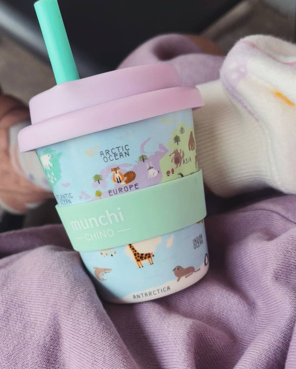 munchi - Little Explorer Babychino Cup (Mauve/Mint) - Straw Included