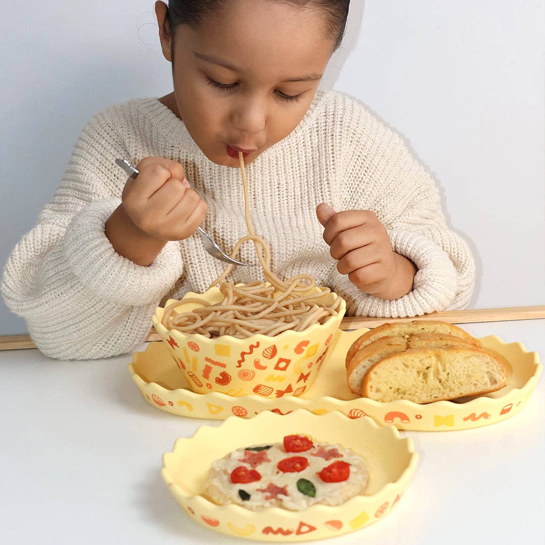 Chino Club - Pasta Wavy Edge Silicone Bowl and Plate Set - Bambam Kids Toys