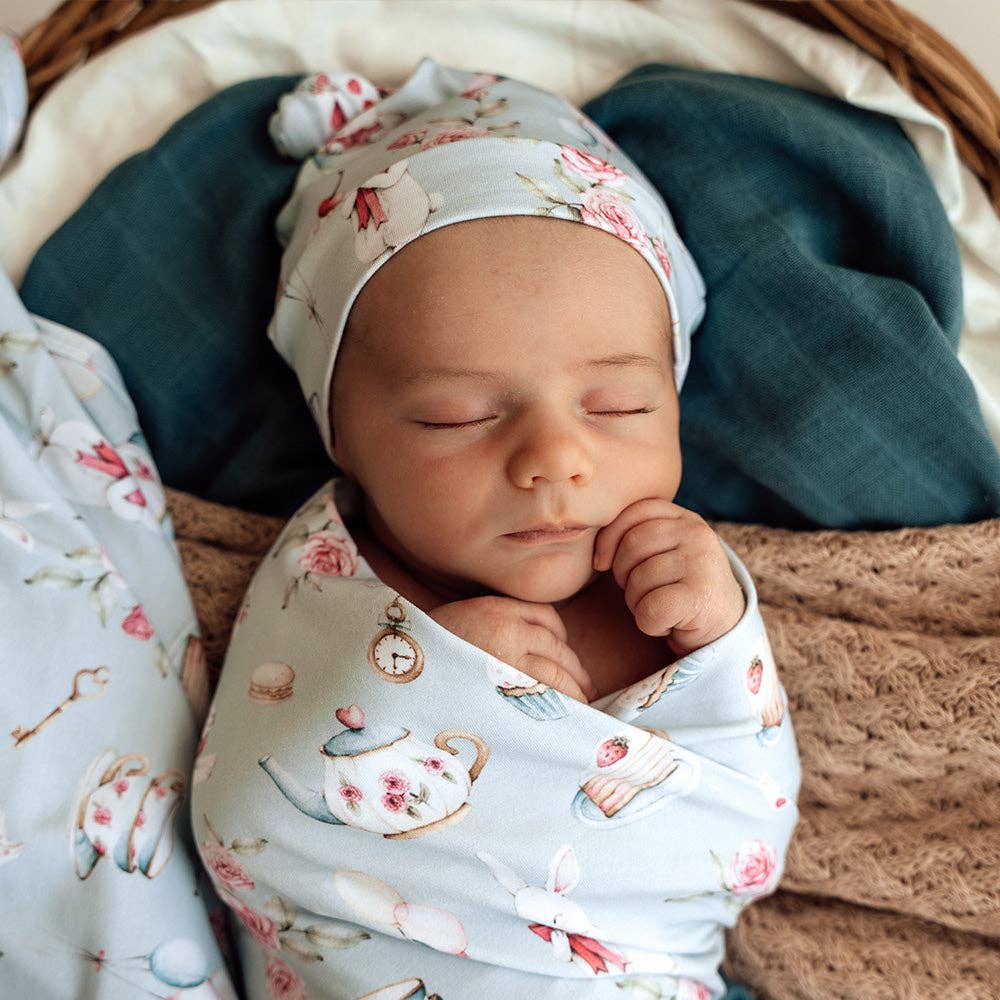 Snuggle Hunny - White Rabbit Organic Jersey Wrap & Beanie Set