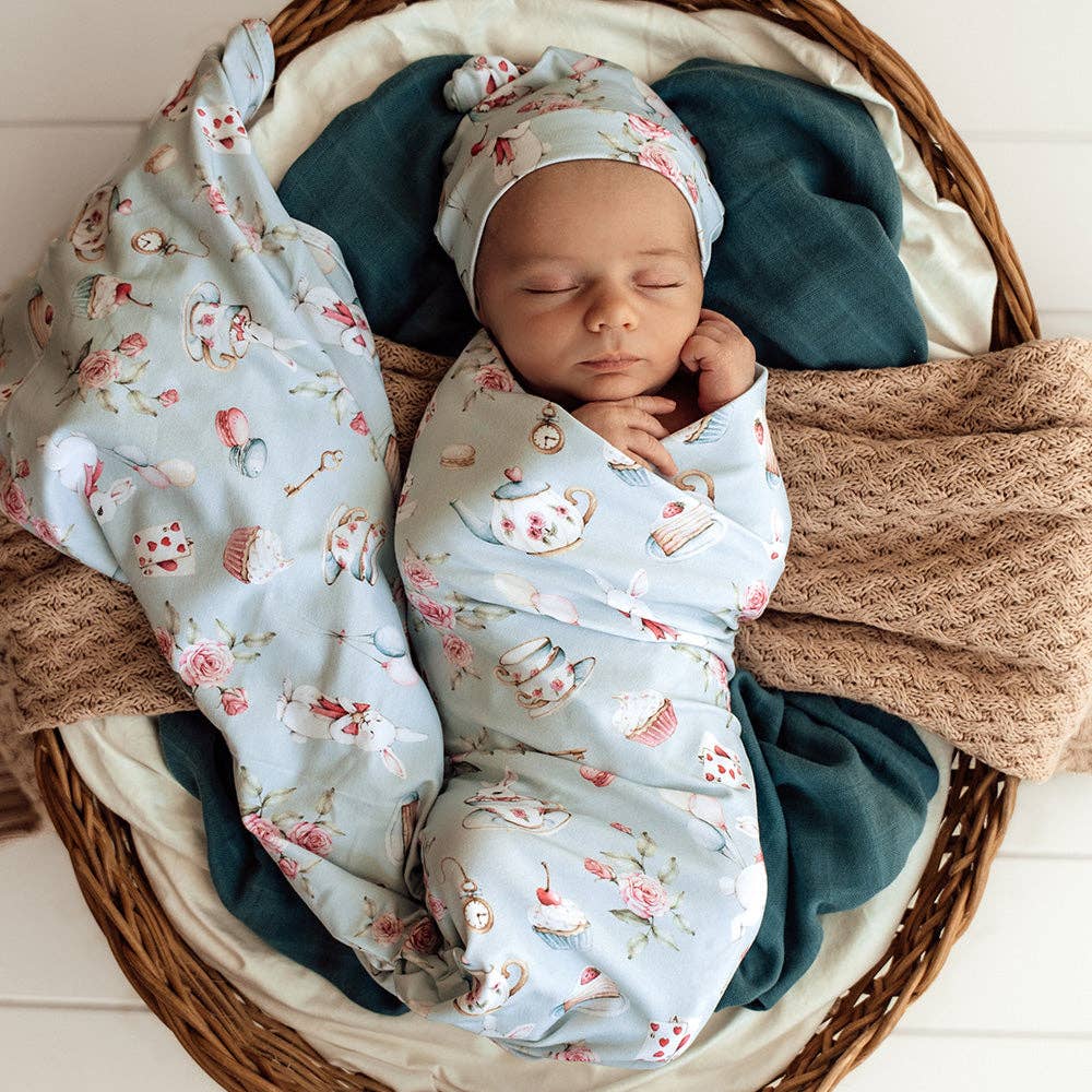 Snuggle Hunny - White Rabbit Organic Jersey Wrap & Beanie Set