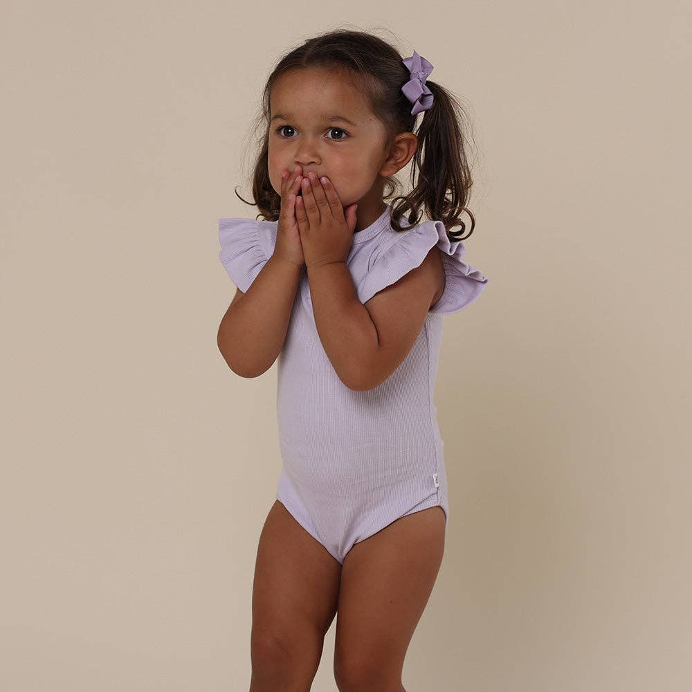Snuggle Hunny - Lavender Short Sleeve Organic Bodysuit with Frill