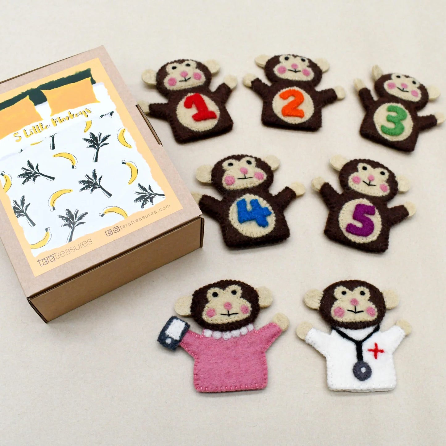 Five Little Monkeys Finger Puppet Set - Tara's Treasure