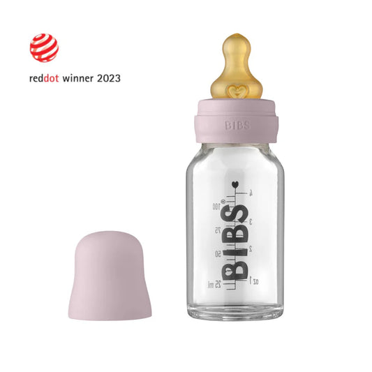 Baby Glass Bottle 110ml Complete Set - Dusky Lilac