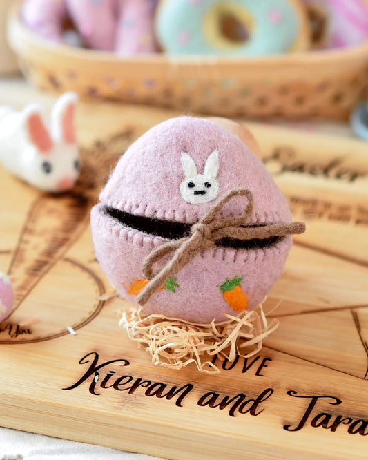 Felt Egg Cover - Pink with Bunny Motif