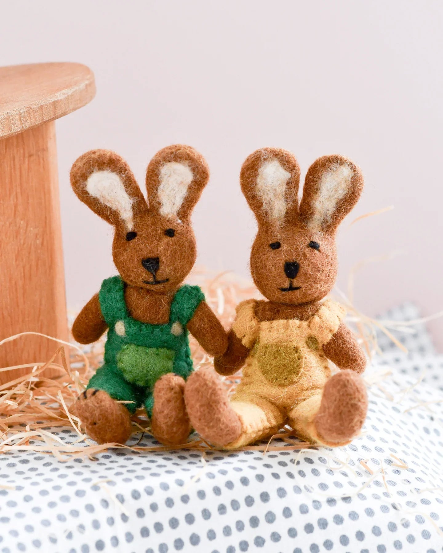 Felt Brown Hare Rabbit with Green Overalls