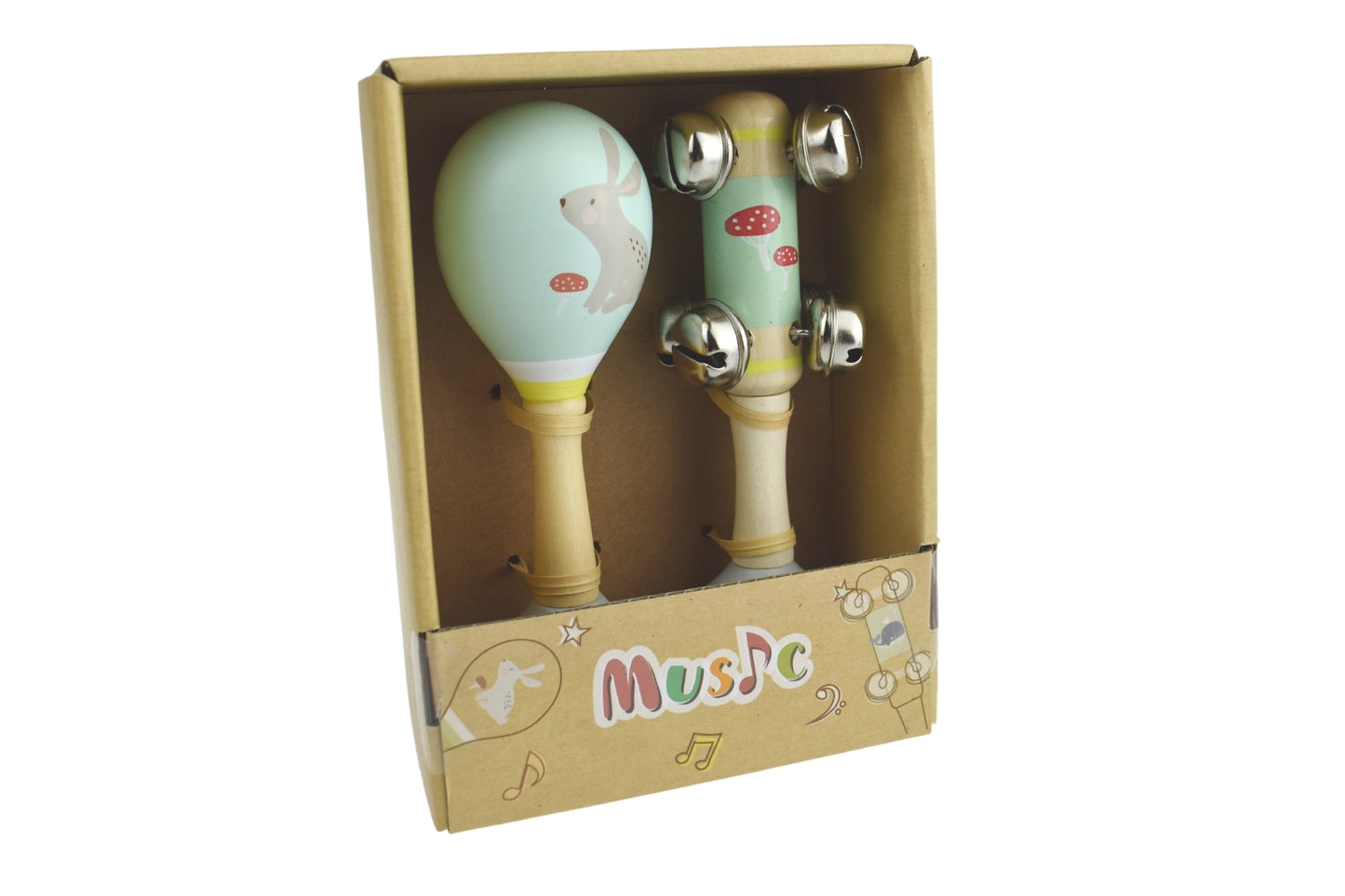 Calm & Breezy Woodland Rabbit Wooden Maraca & Bell Stick Set