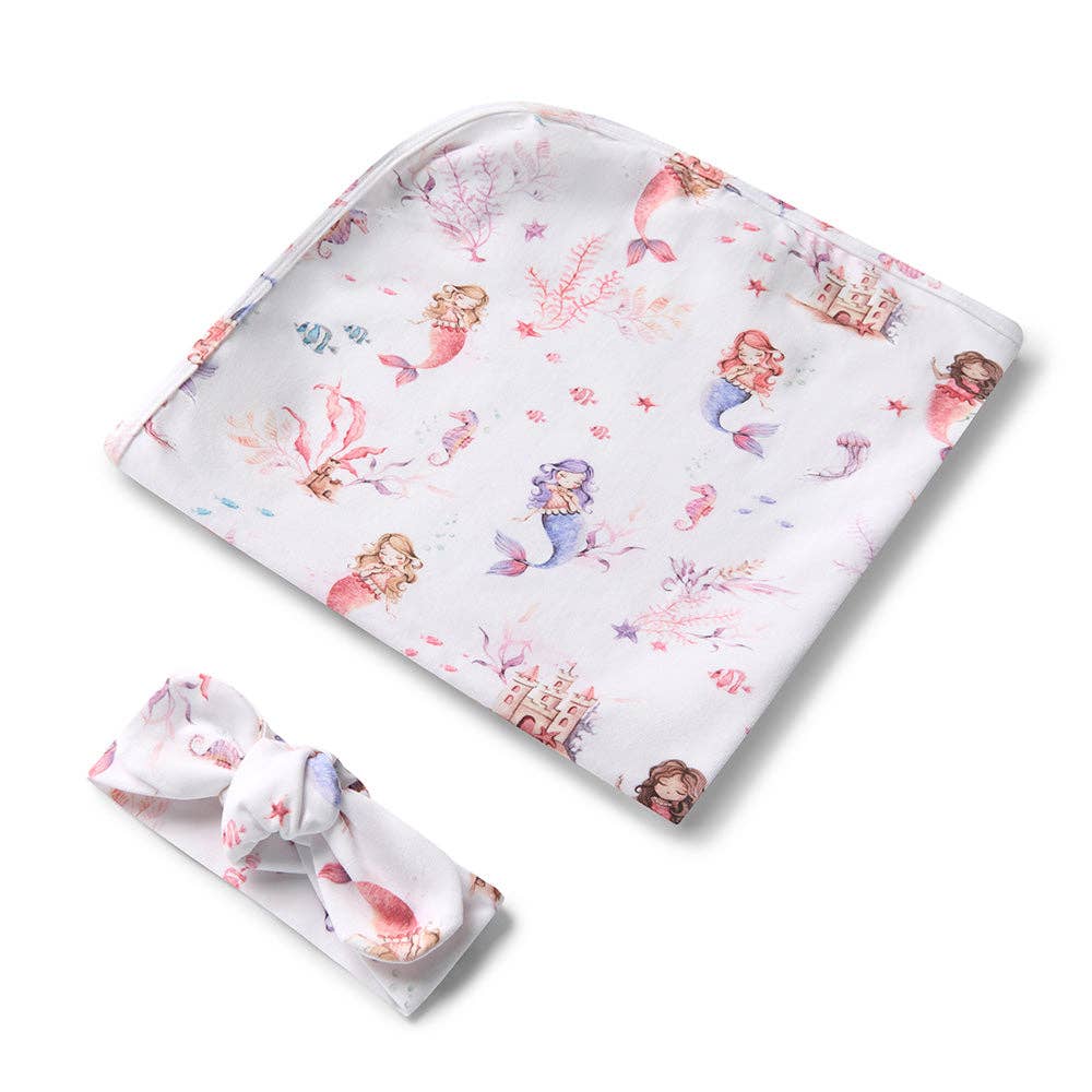 Snuggle Hunny - Mermaid Organic Jersey Wrap & Topknot Set - Bambam Kids Toys 