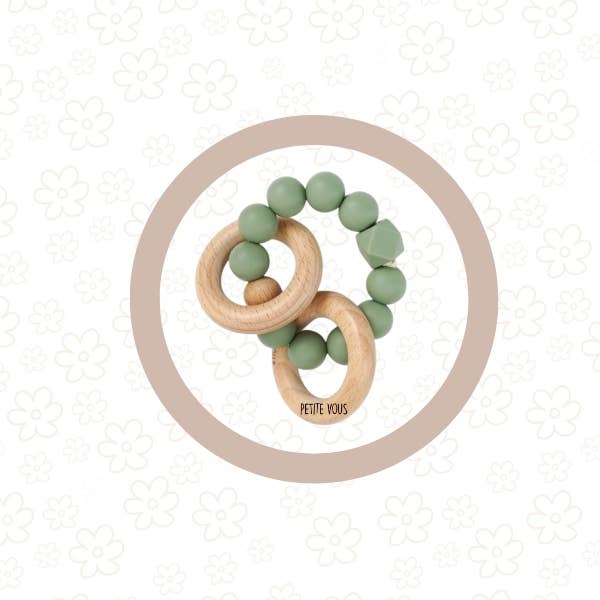 PETITE VOUS - Silicone + Beechwood Teething Rings (Sage Green)
