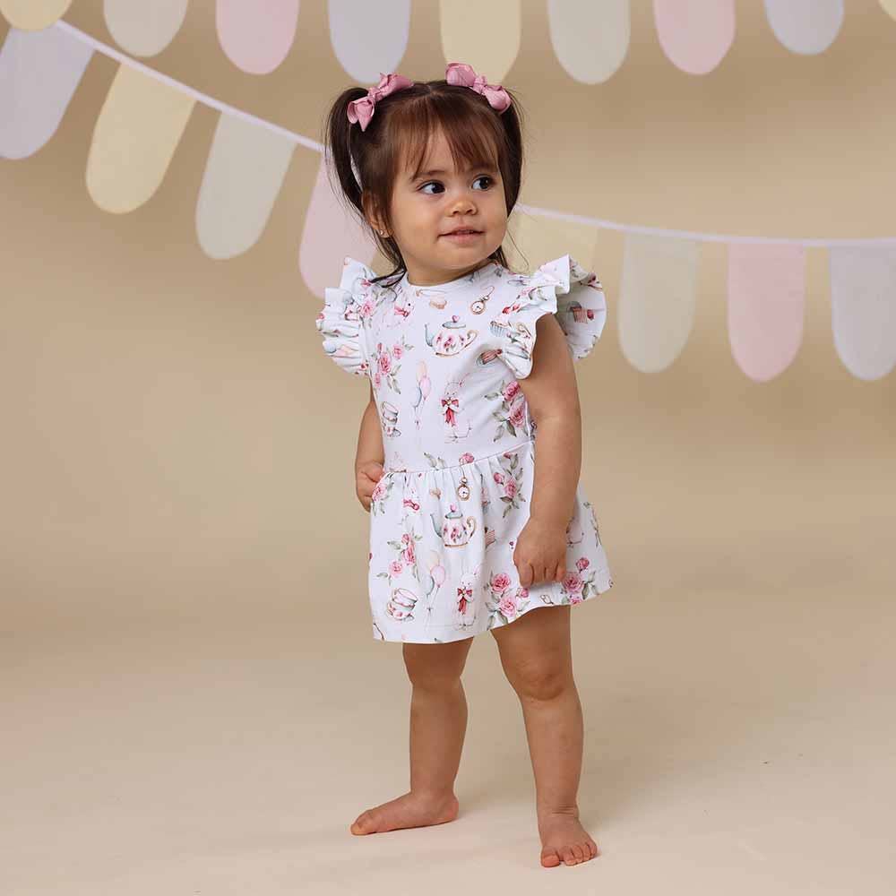 Snuggle Hunny - White Rabbit Short Sleeve Organic Dress