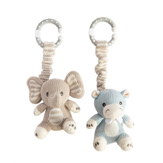 Living Textiles - 2pk Stroller Toys - Elephant & Hippo