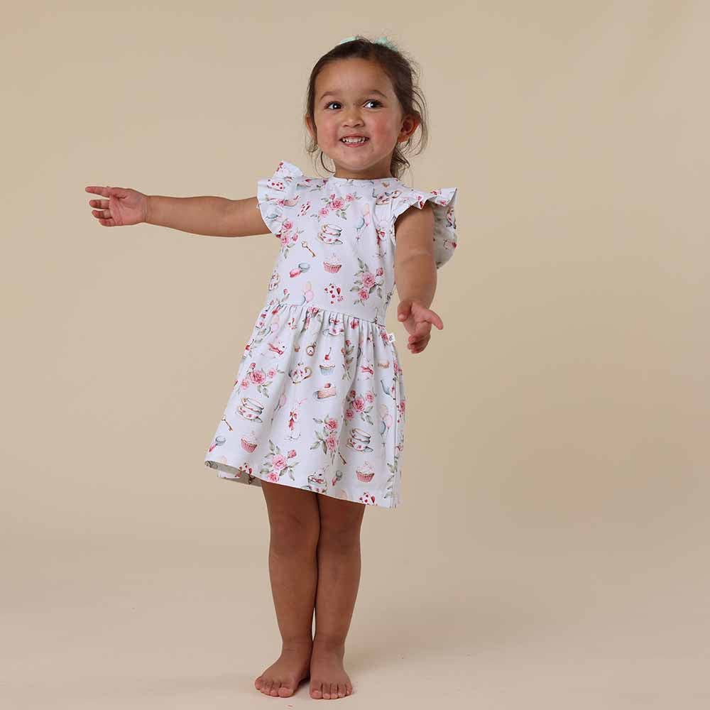 Snuggle Hunny - White Rabbit Short Sleeve Organic Dress