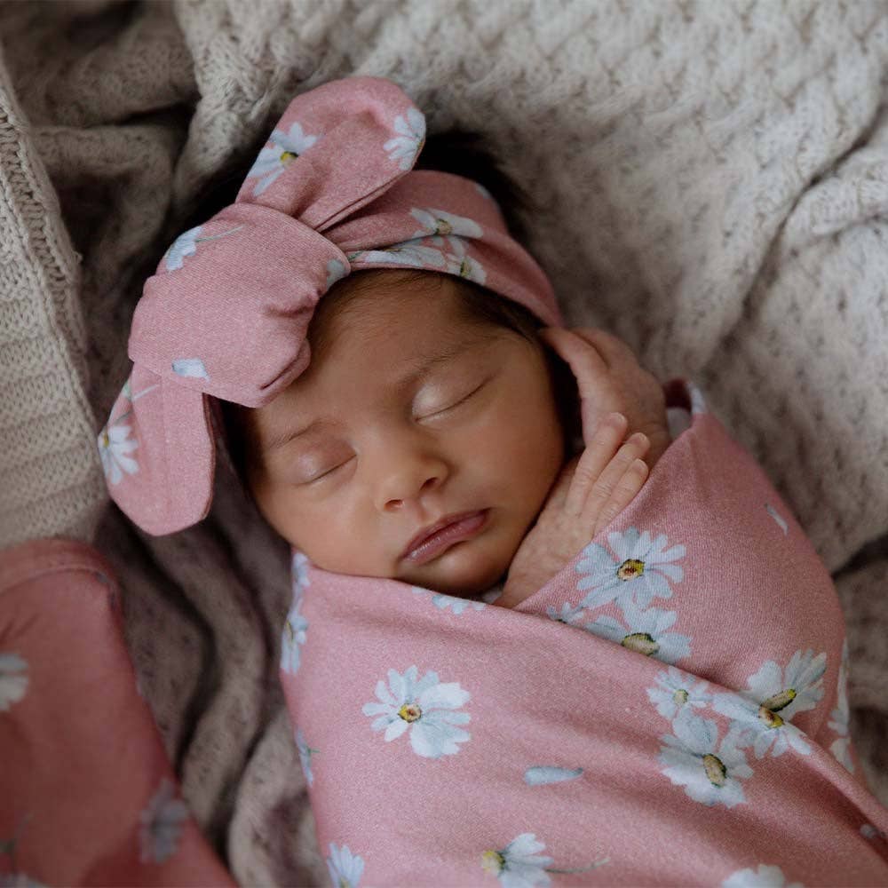 Snuggle Hunny - Daisy Baby Jersey Wrap & Topknot Set