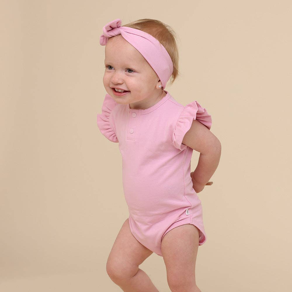 Snuggle Hunny - Bubblegum Short Sleeve Organic Bodysuit with Frill - Bambam Kids Toys 