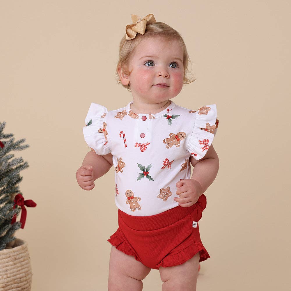 Snuggle Hunny - Gingerbread Short Sleeve Organic Bodysuit with Frill