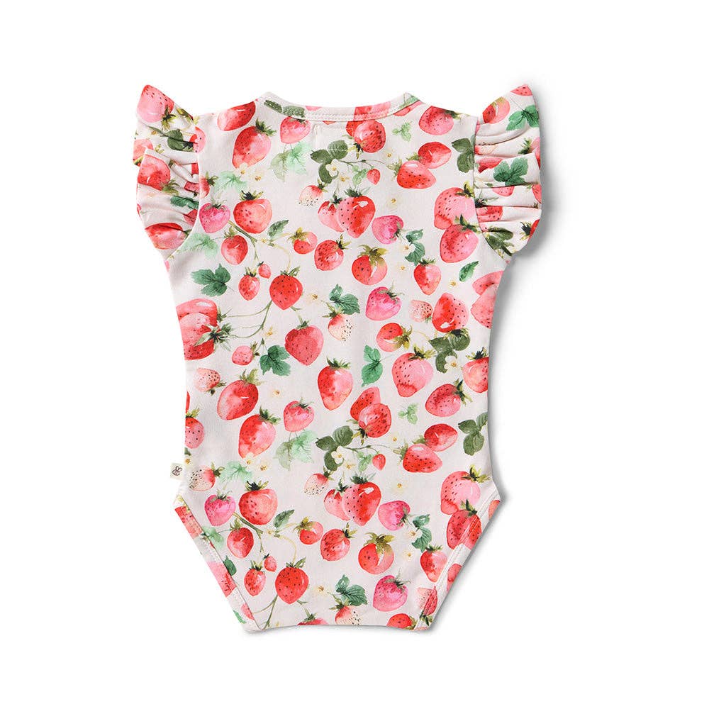 Snuggle Hunny - Strawberry Short Sleeve Organic Bodysuit with Frill