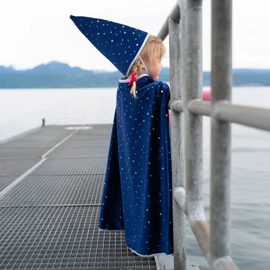 Blue & Silver Sparkle Wizard Cape & Hat - Size 4-6