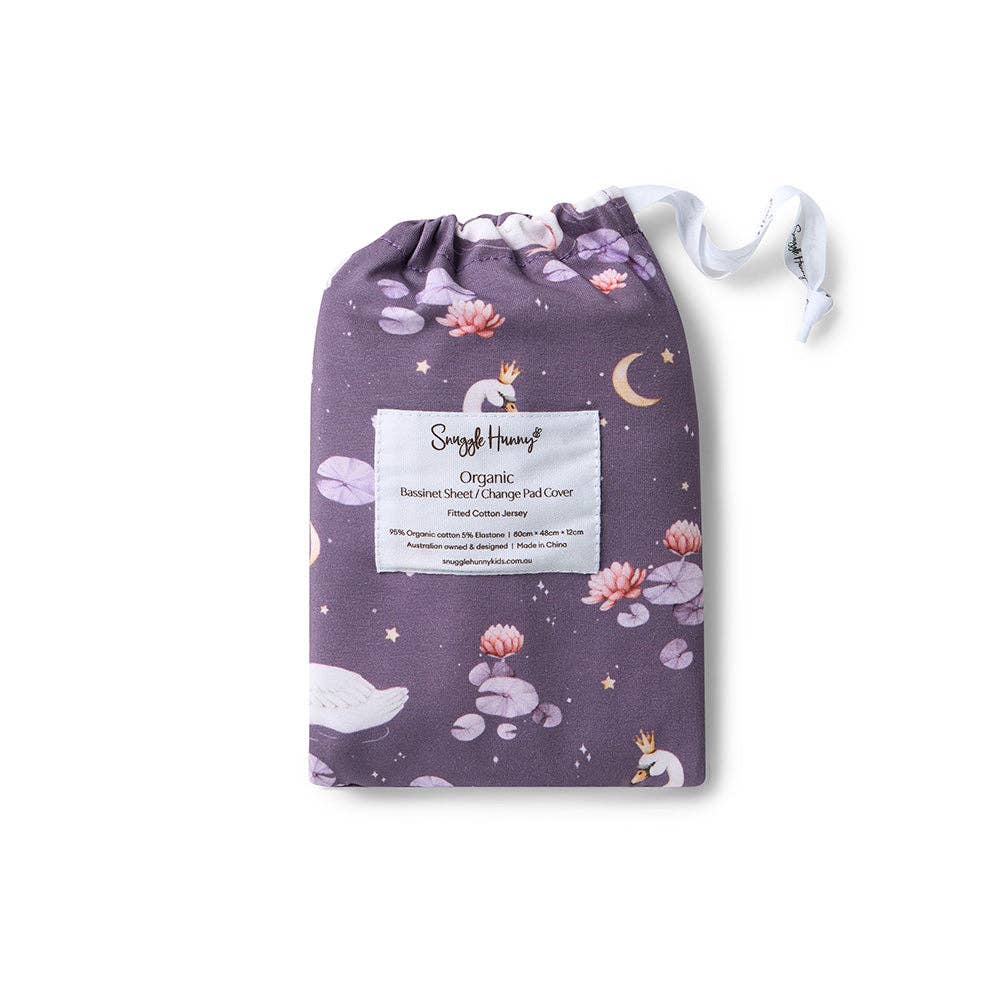 Snuggle Hunny - Midnight Swan Organic Bassinet Sheet / Change Pad Cover
