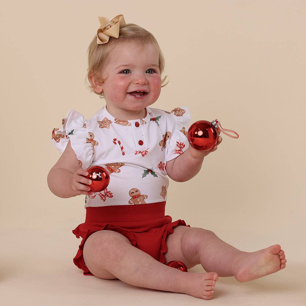 Snuggle Hunny - Gingerbread Short Sleeve Organic Bodysuit with Frill