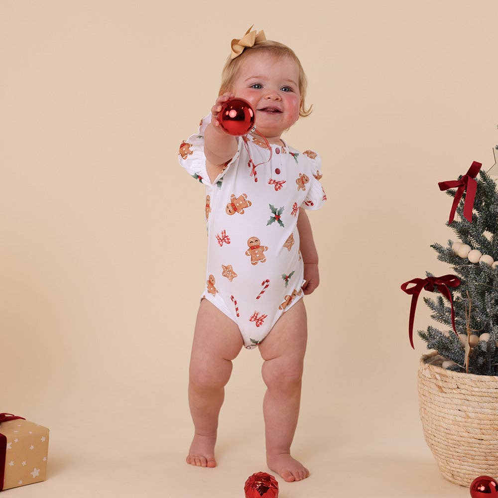 Snuggle Hunny - Gingerbread Short Sleeve Organic Bodysuit with Frill