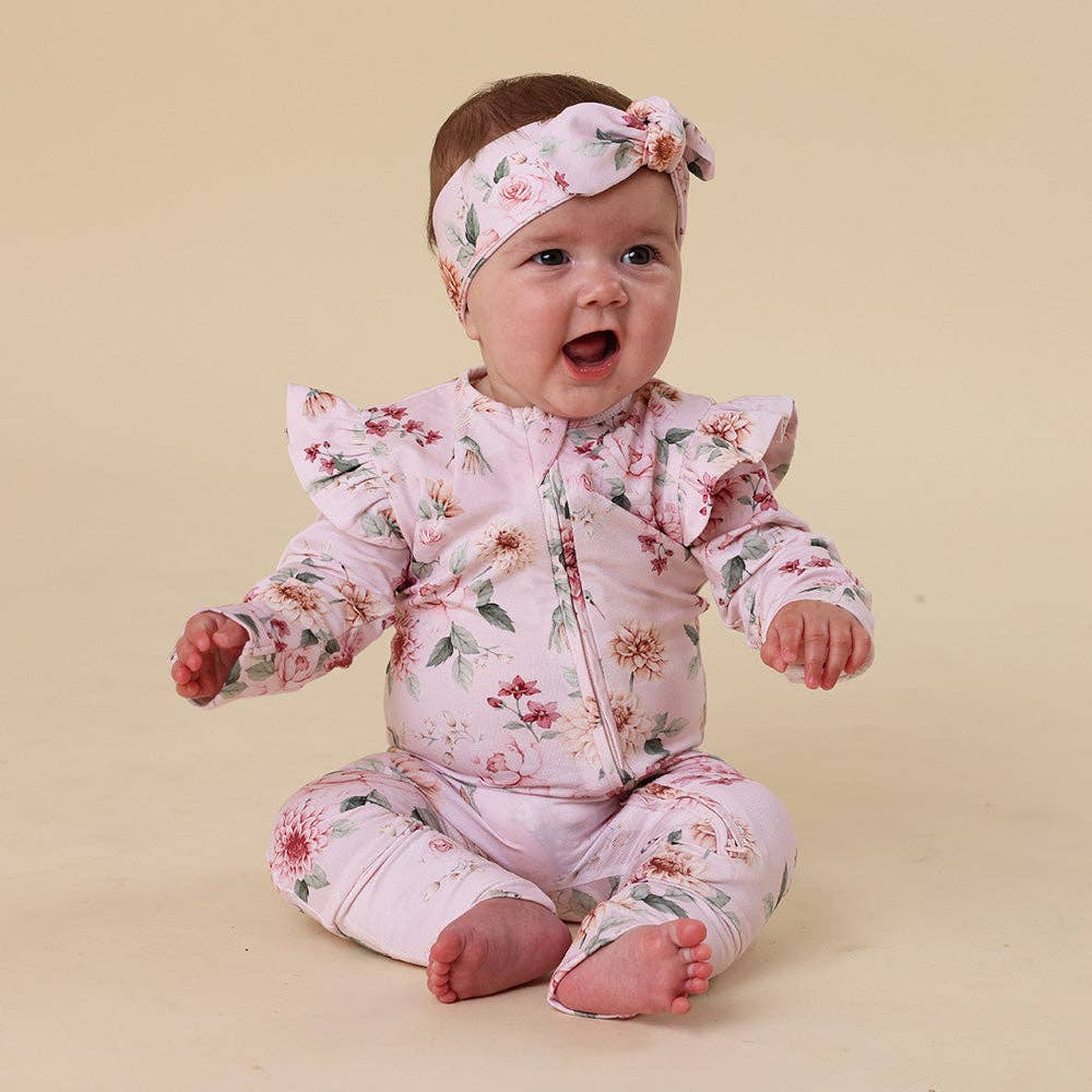 Snuggle Hunny - Birds & Blooms Organic Snugglesuit Convertible Romper with Frill