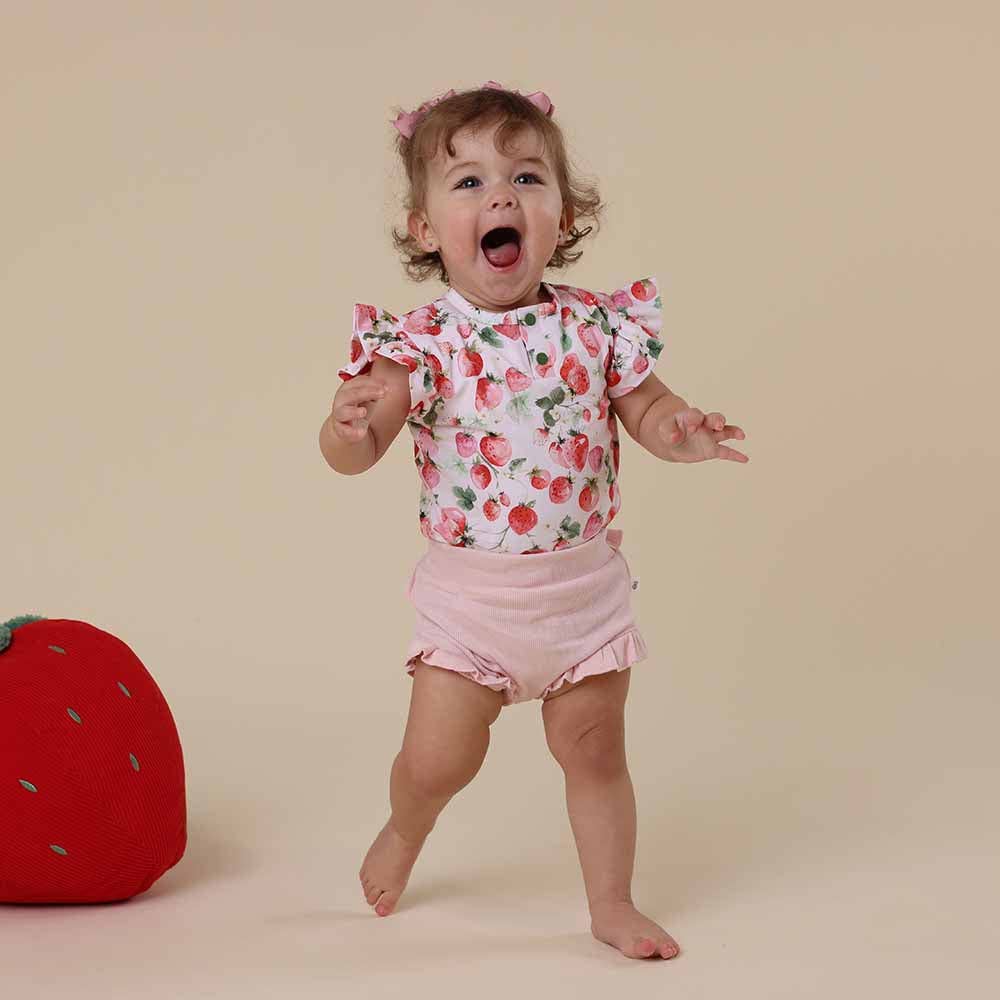 Snuggle Hunny - Strawberry Short Sleeve Organic Bodysuit with Frill
