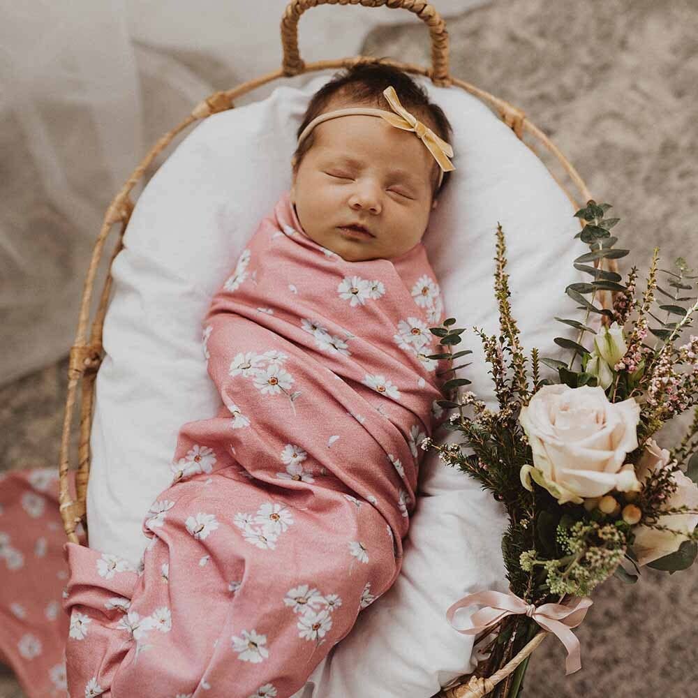 Snuggle Hunny - Daisy Baby Jersey Wrap & Topknot Set