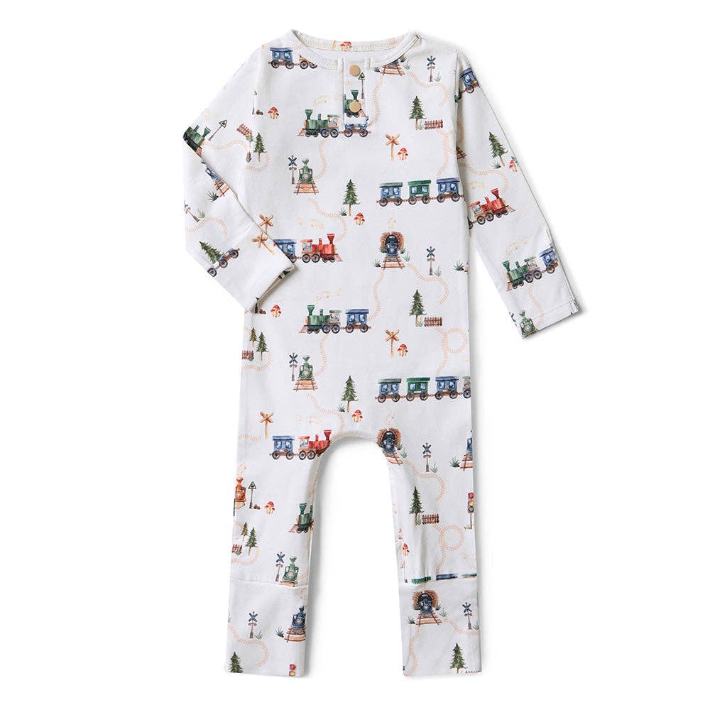 Snuggle Hunny - Trains Organic Growsuit