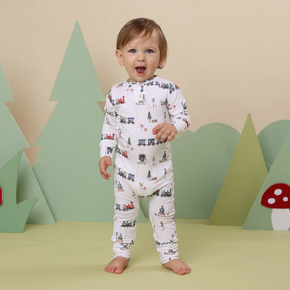 Snuggle Hunny - Trains Organic Growsuit