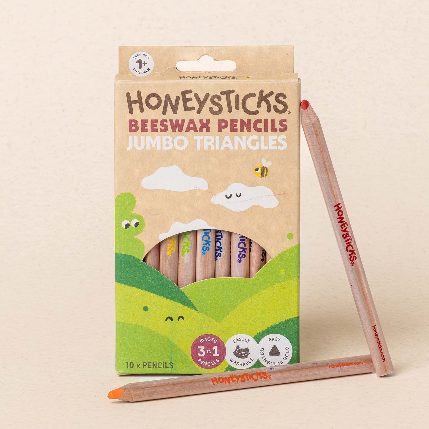 Honeysticks - Australia - Honeysticks 3-in-1 Beeswax Pencils Jumbo Triangles 10pk