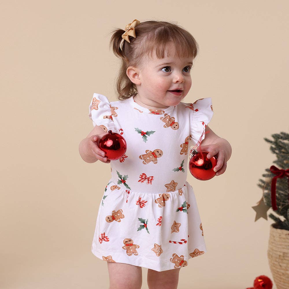 Snuggle Hunny - Gingerbread Short Sleeve Organic Dress