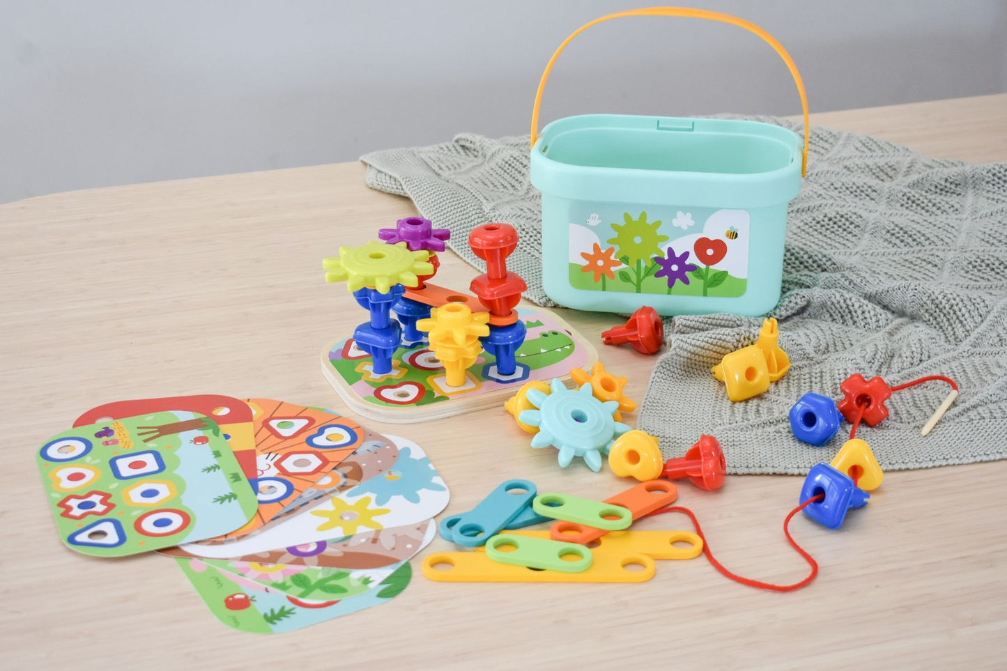 Rainbow Pegs & Cogs Stacking & Lacing Set