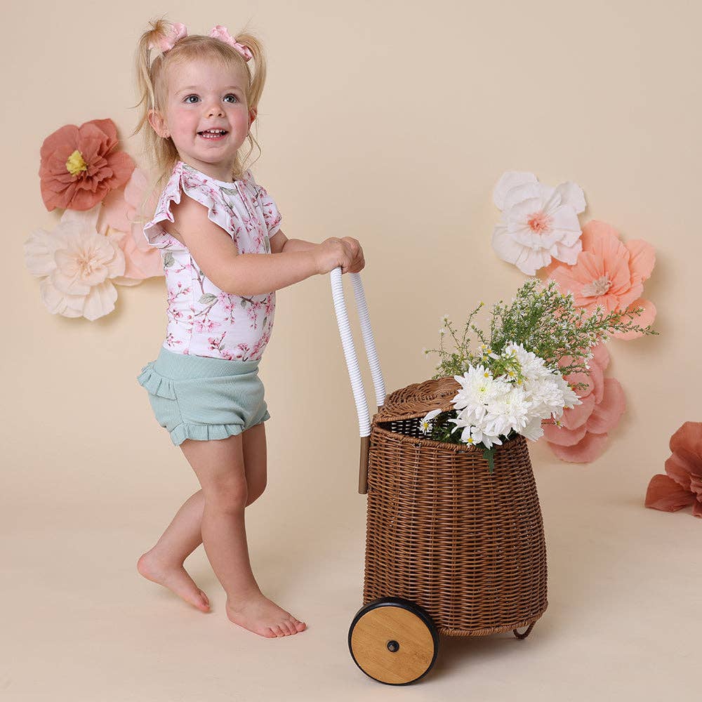 Snuggle Hunny - Cherry Blossom Short Sleeve Organic Bodysuit with Frill